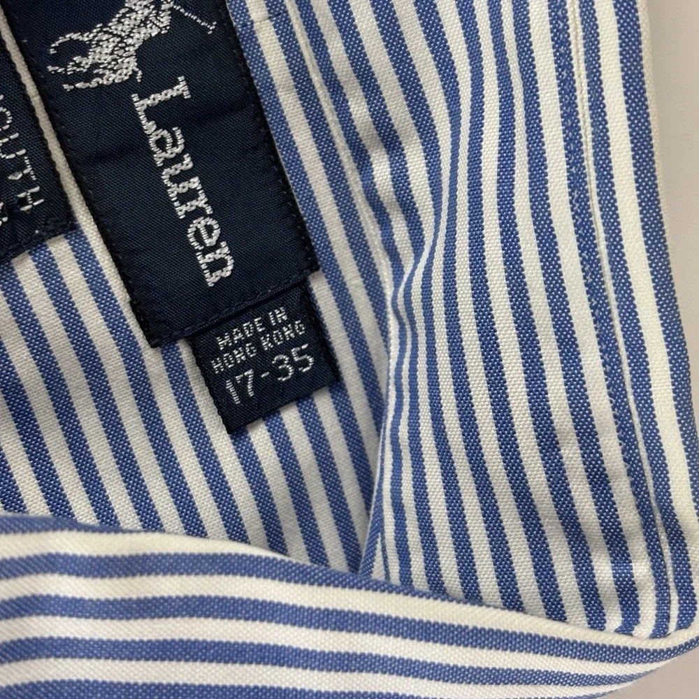 Ralph Lauren Yarmouth Pinpoint Oxford Shirt Mens 17-35 Blue Flesh Pony Preppy